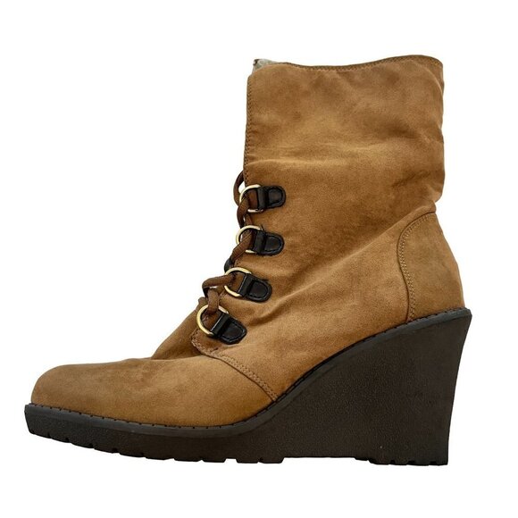 Route 66 Womens Size 9.5 Brown Suede Ankle Boots High Heels Lamb's Lined - Picture 7 of 12